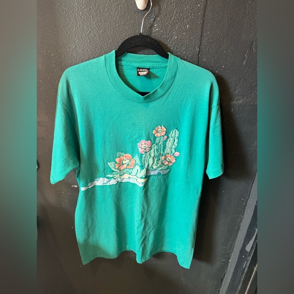 Women’s Vintage Screen Stars Best Turquoise Cactus Short Sleeve Shirt Size XL